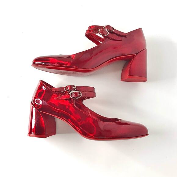 Christian Louboutin Miss Jane 55 Iridescent Patent Red Maryjane Pumps 36 - Picture 4 of 7